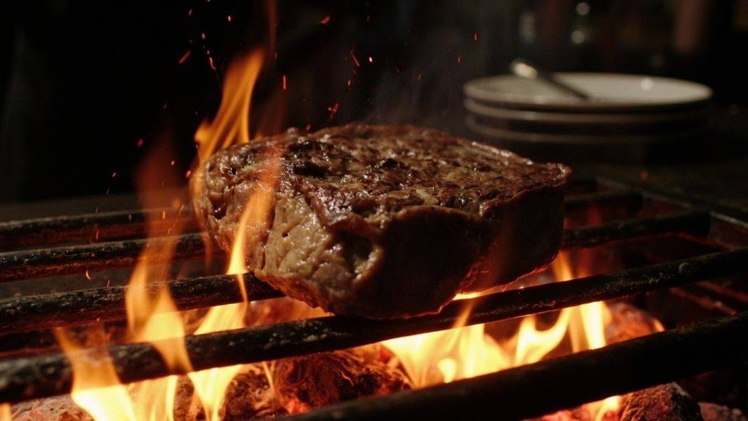 Côte de bœuf sur la grille, au-dessus des braises de chêne